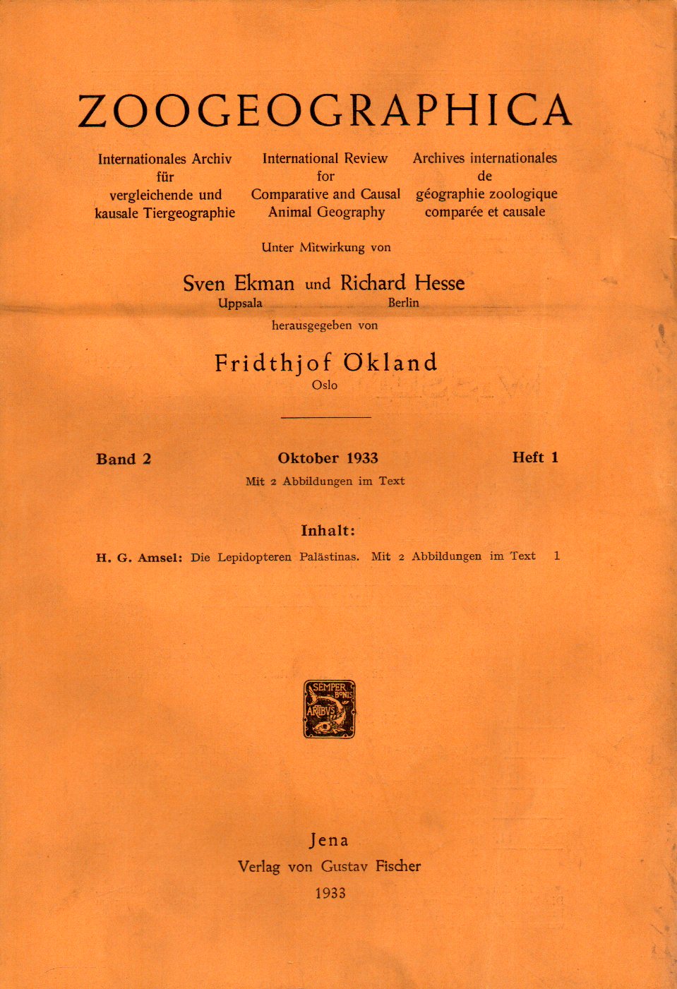 Zoogeographica  Band 2.Heft 1,2,3 und 4 (Oktober 1933 bis März 1935) 