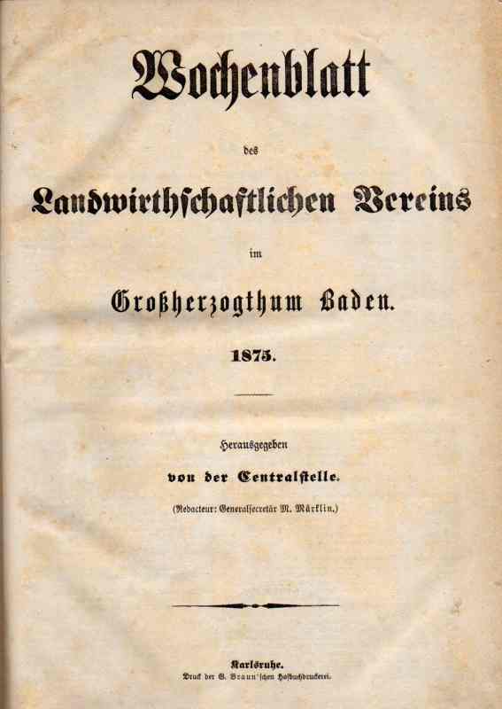 Baden,Großherzogthum  Wochenblatt des Landwirthschaftlichen Vereins Jg.1875 