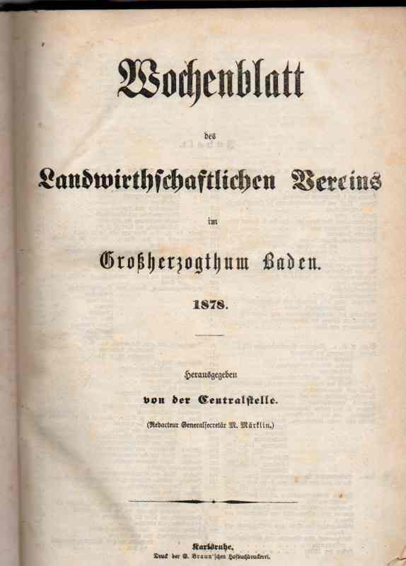 Baden,Großherzogthum  Wochenblatt des Landwirthschaftlichen Vereins Jg.1878 