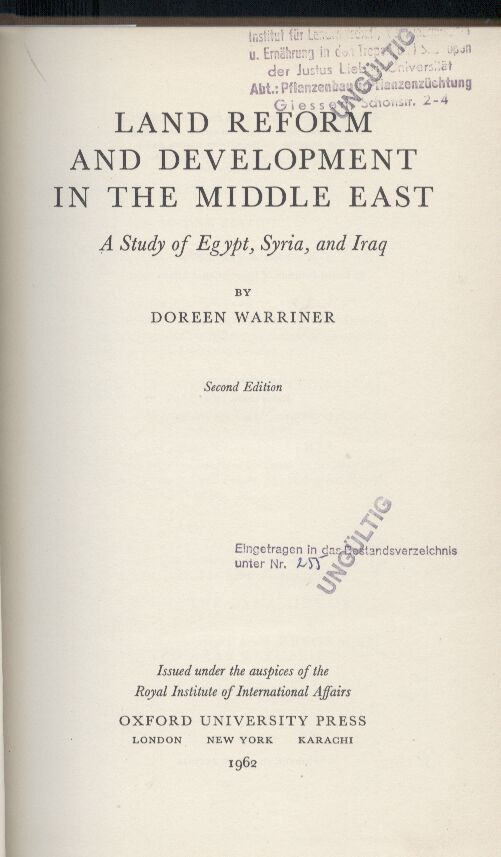 Warriner,Doreen  Land Reform and Development in the Middle East 