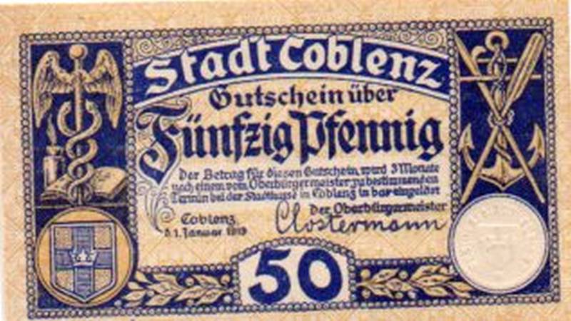 Coblenz: Notgeld  ein Schein 50 Pfennig vom 1.1.1919 