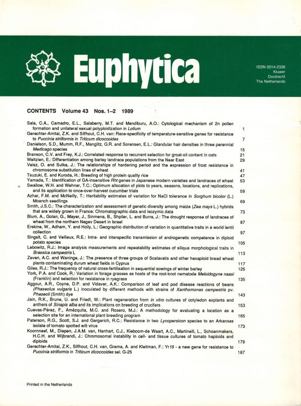Euphytica  Euphytica Volume 43, 1989 No. 1-2 und 3 (2 Hefte) 