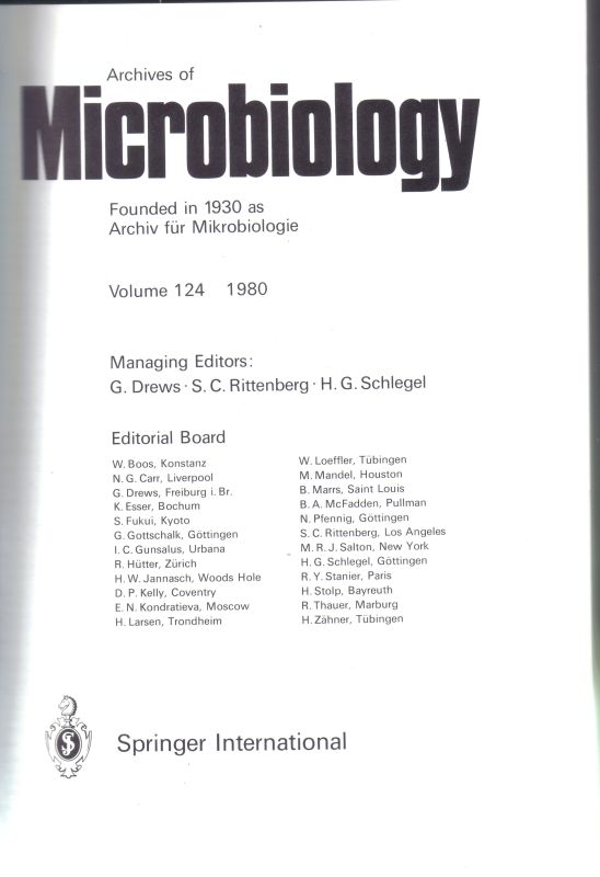 Archives of Microbiology  Archives of Microbiology Volume 124 und 125, Jahr 1980 (1 Band) 