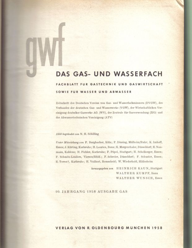 Das Gas- und Wasserfach  Das Gas- und Wasserfach 99.Jahrgang 1958 und 100.Jahrgang 1959 