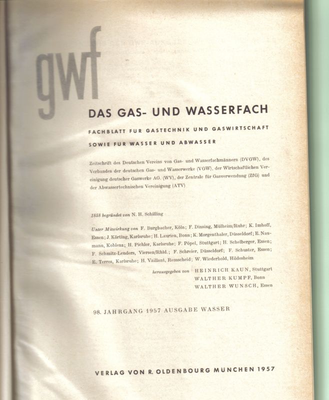 Das Gas- und Wasserfach  Das Gas- und Wasserfach 98.Jahrgang 1957 (2 Bände) 