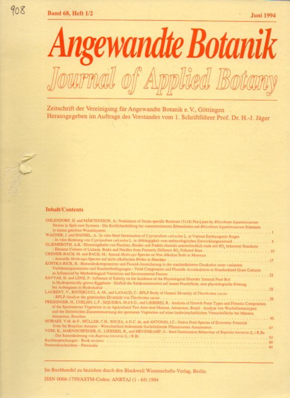 Angewandte Botanik  Angewandte Botanik Band 68, Heft 1/2 Juni 1994 