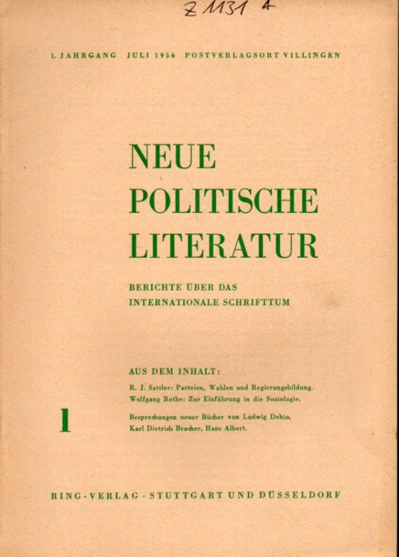Neue Politische Literatur  Neue Politische Literatur 1.Jahrgang Hefte Juli und August 1956 