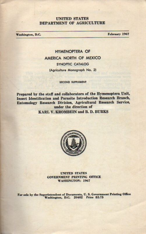 Krombein,Karl V. and B.D.Burks  Hymenoptera of America North of Mexico Synoptic Catalog 