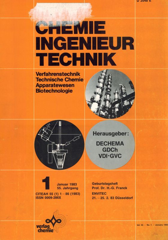 Chemie Ingenieurtechnik  Chemie Ingenieurtechnik 55.Jahrgang 1983 Heft 1 bis 12 (12 Hefte) 