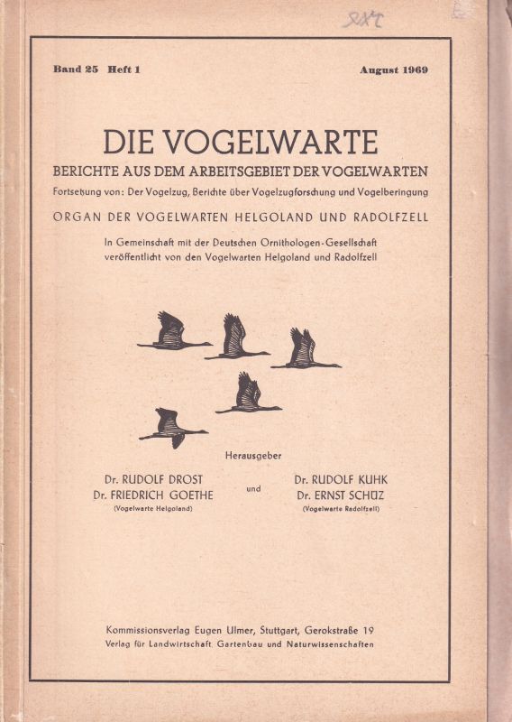 Die Vogelwarte  Die Vogelwarte Band 25.1969/70 Heft 1-4 (4 Hefte) 