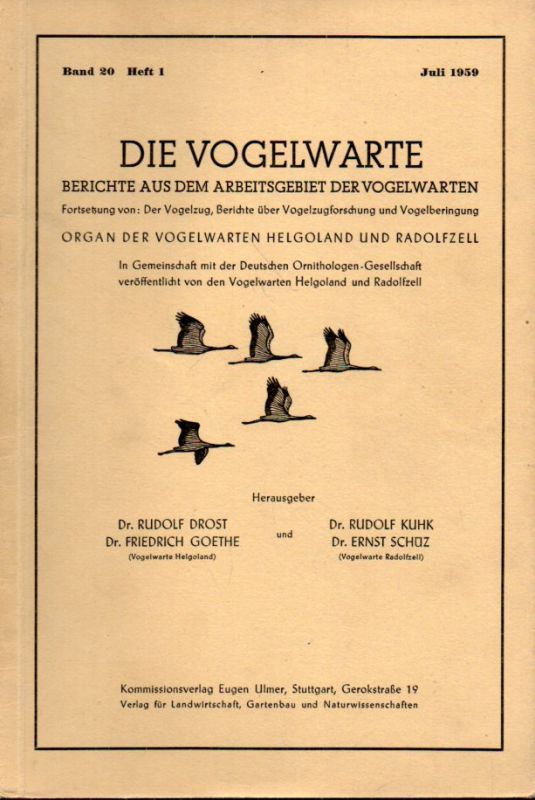 Die Vogelwarte  Die Vogelwarte Band 20.1959/60 Hefte 1-4 (4 Hefte) 