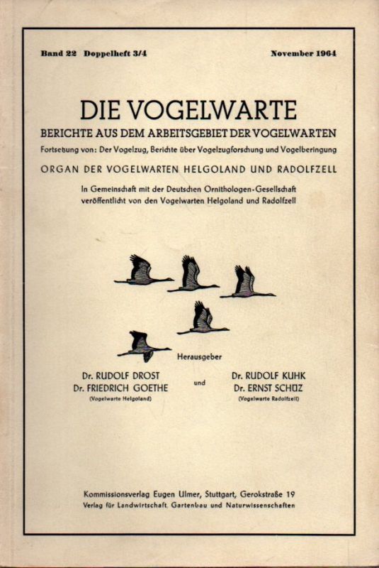 Die Vogelwarte  Die Vogelwarte Band 22.1963/64 Hefte 1-3/4 (1 Band) 