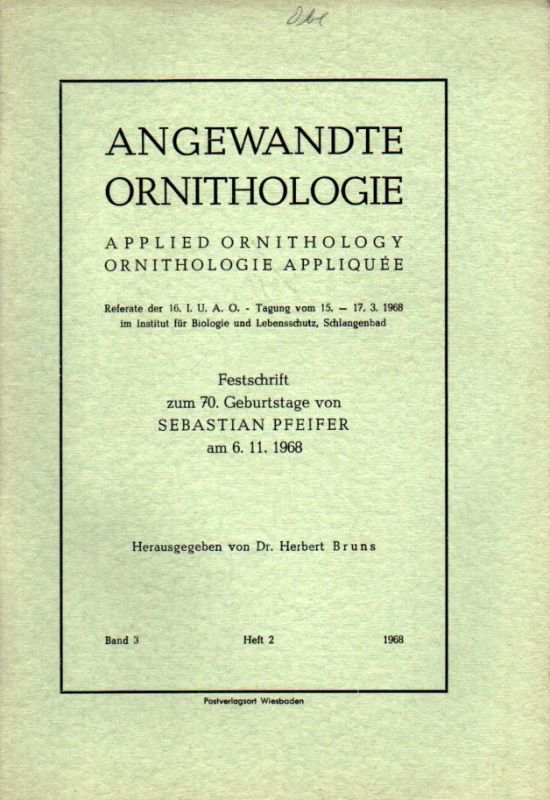 Angewandte Ornithologie  Angewandte Ornithologie Band 3. 1968 Heft 2 (1 Heft) 