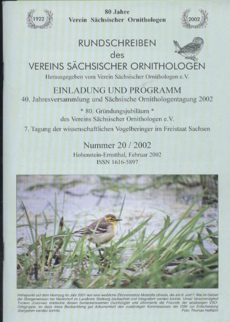 Verein Sächsischer Ornithologen  Einladung und Programm 40. Jahresversammlung und Sächsische 