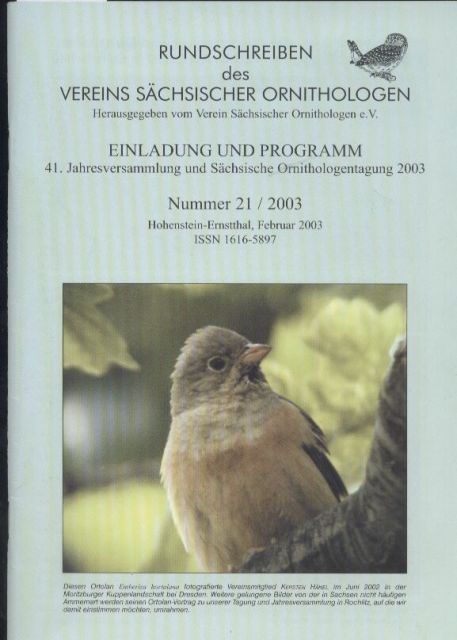 Verein Sächsischer Ornithologen  Einladung und Programm 41. Jahresversammlung und Sächsische 