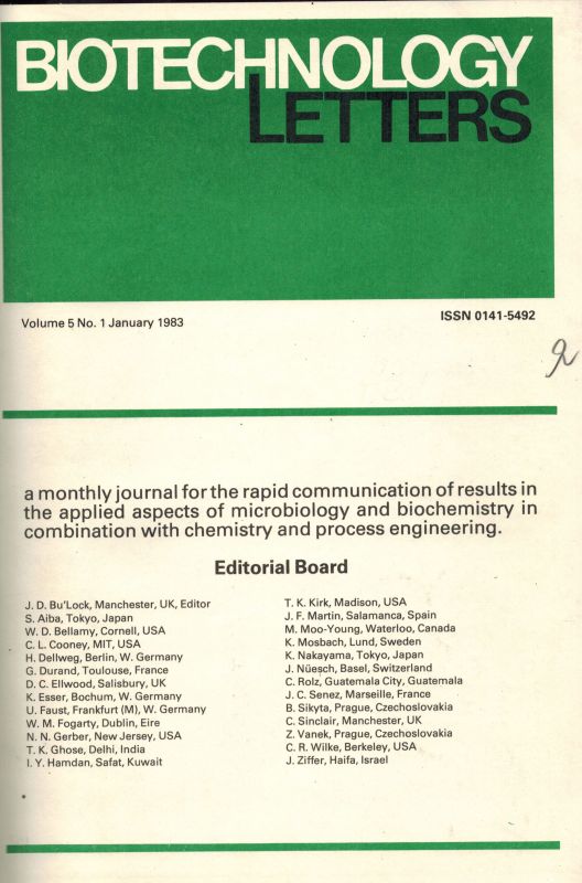 Biotechnology Letters  Volume 5 1983, No 1 bis 12 (1 Band) 