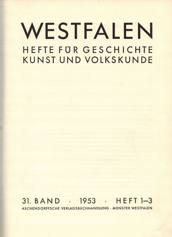 Westfalen  Westfalen 31.Band 1953 Hefte 2-3 (1 Band) 