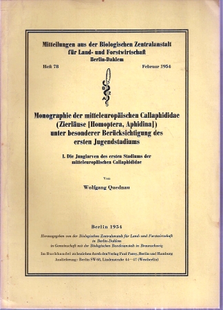 Quednau,Wolfgang  Monographie der mitteleuropäischen Callaphididae (Zierläuse (Homoptera 