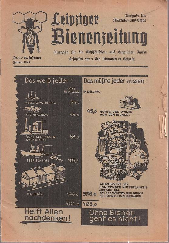 Leipziger Bienenzeitung  62.Jahrgang 1948 Heft 2 und 4 bis 12 (10 Hefte) Hefte 1 und 3 fehlen 