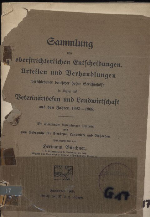 Bürchner,Hermann  Sammlung von oberstrichterlichen Entscheidungen, Urteilen und 