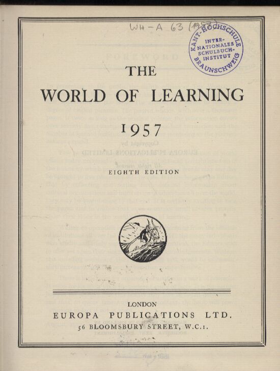 The World of Learning  Eighth Edition 1957 
