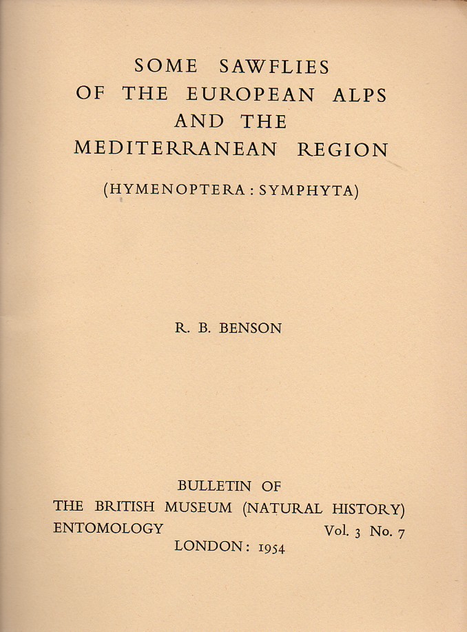 Benson,R.B.  Some sawflies of the European Alps and the Mediterranean Region 