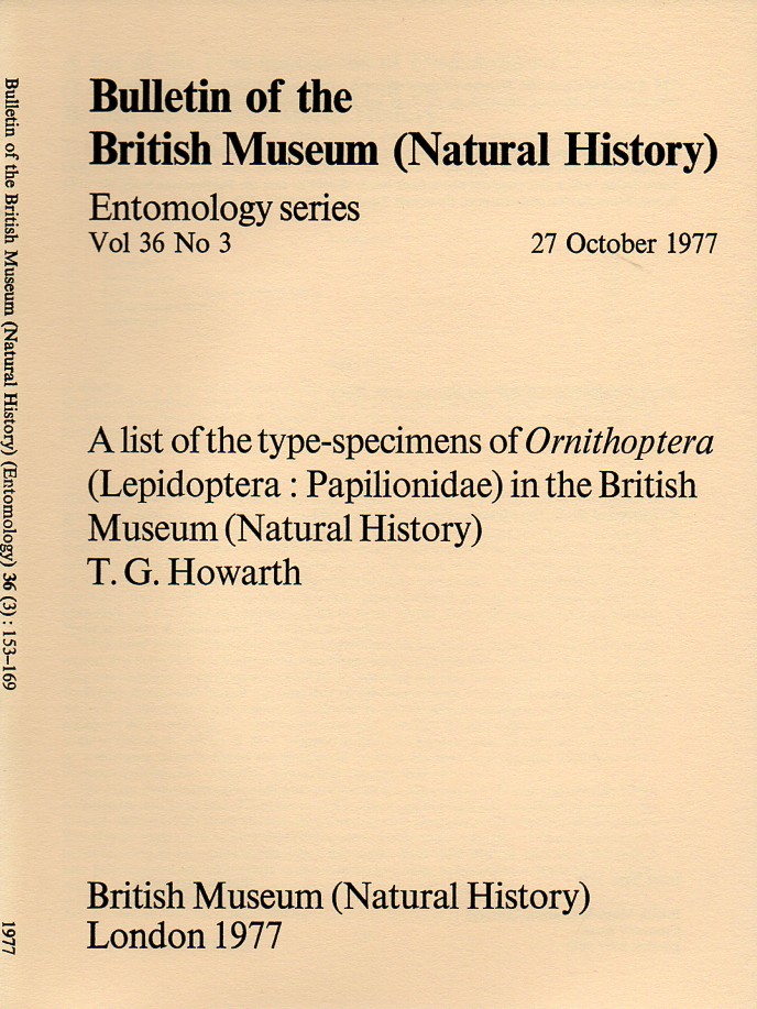 Howarth,T.G.  A list of the type-specimens of Ornithoptera (Lepidoptera 