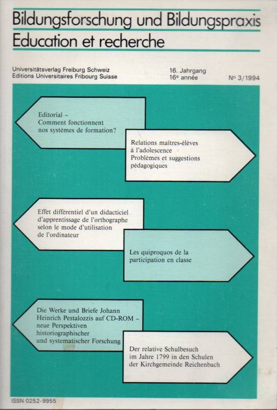 Bildungsforschung und Bildungspraxis  Bildungsforschung und Bildungspraxis 16.Jahrgang 194 Heft No. 3 