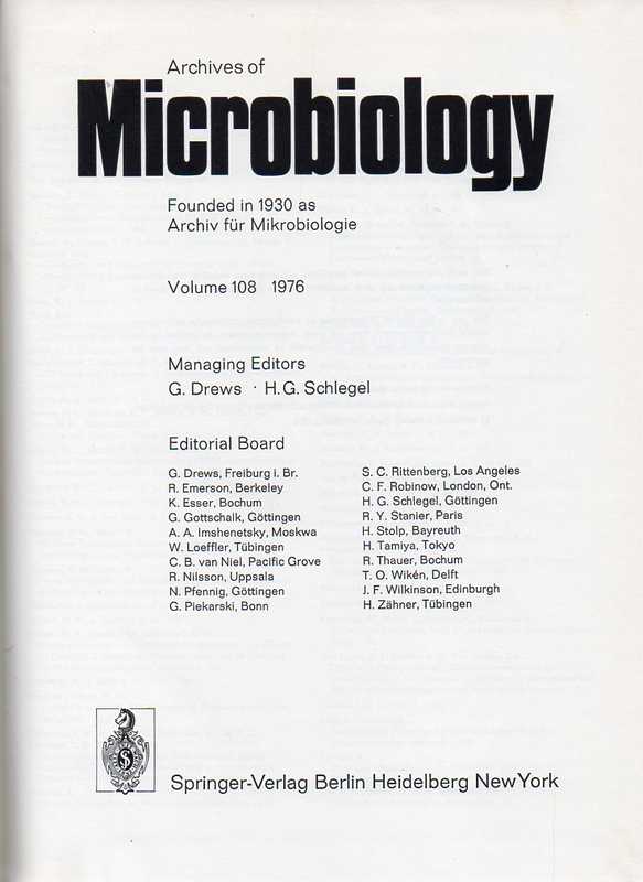 Archives of Microbiology  Archives of Microbiology Band 108 und Band 109, Jahr 1976 (1 Band) 