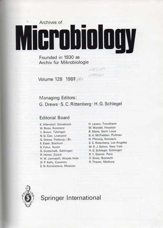 Archives of Microbiology  Archives of Microbiology Band 128 und Band 129,Jahr 1981 (1 Band) 