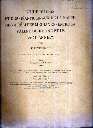 Peterhans,E.  Etude de Lias et des Geanticlinaux de la Nappe des Prealpes 