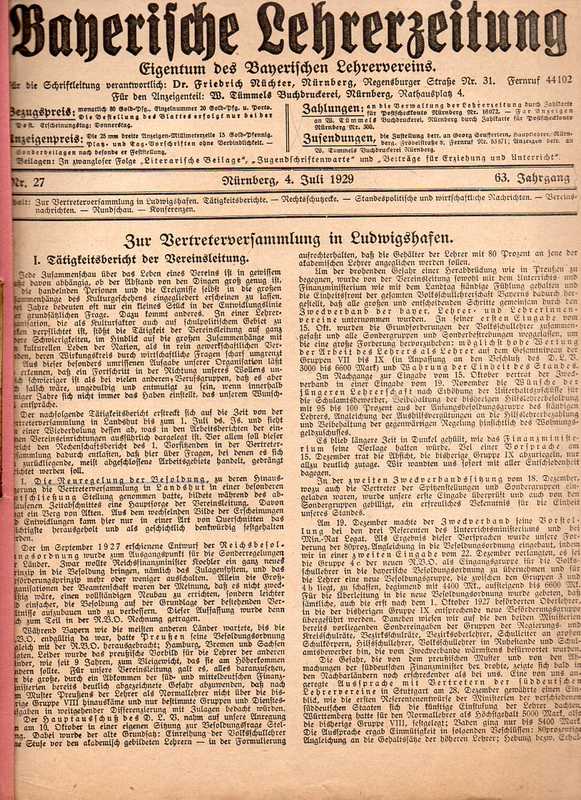Bayerische Lehrer-Zeitung  Bayerische Lehrer-Zeitung 63.Jahrgang 1929 Nr.27 bis 51/52 