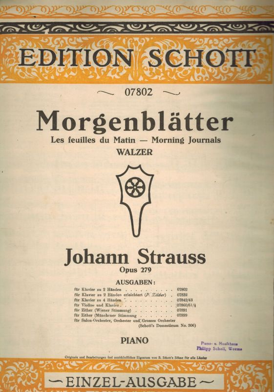 Strauss.Johann  Morgenblätter  Les feuilles du Matin  Monring Journals 