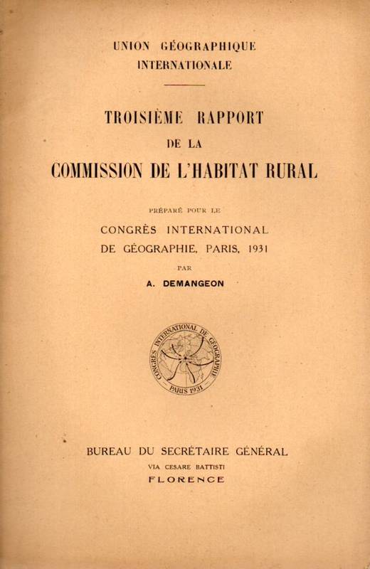 Union Geographique Internationale  Congres International de Geographie Paris 1931 