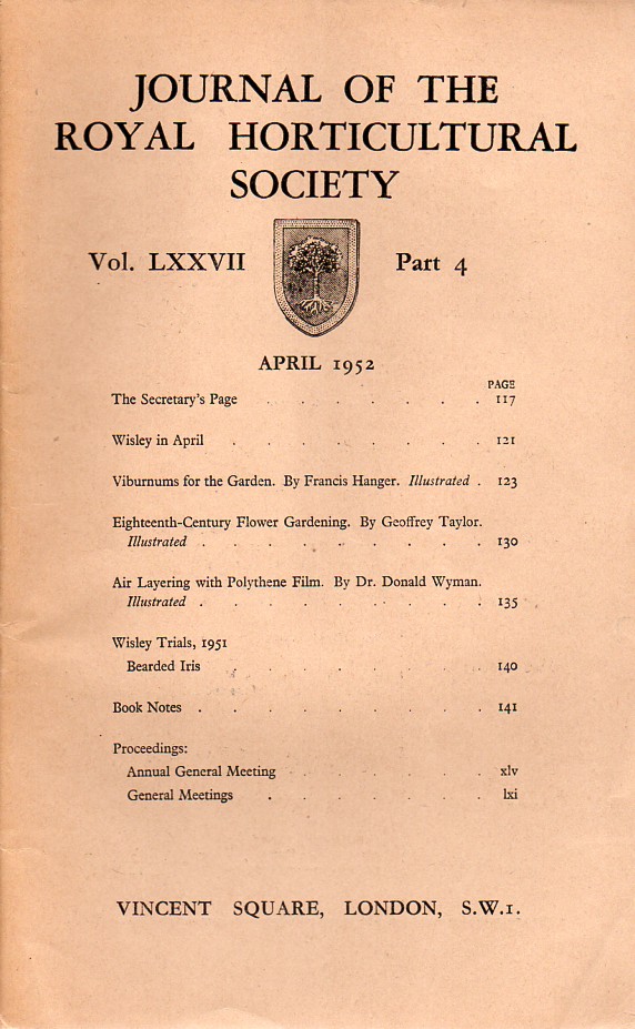 Journal of the Royal Horticultural Society  Volume LXXVII. Part 4 April 1952 