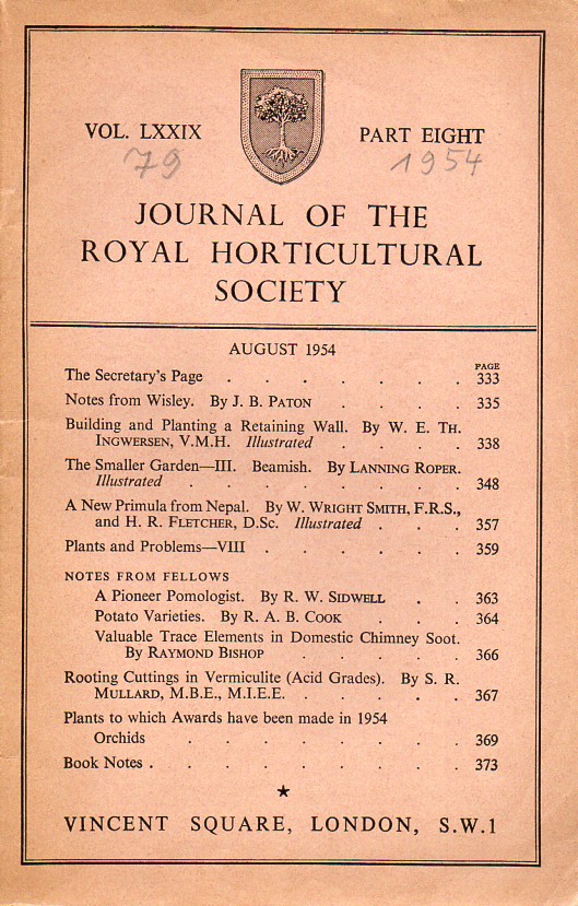 Journal of the Royal Horticultural Society  Volume LXXIX. Part 8 August 1954 