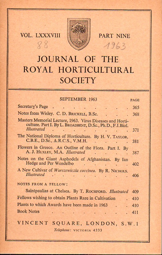 Journal of the Royal Horticultural Society  Volume LXXXVIII. Part 9 September 1963 
