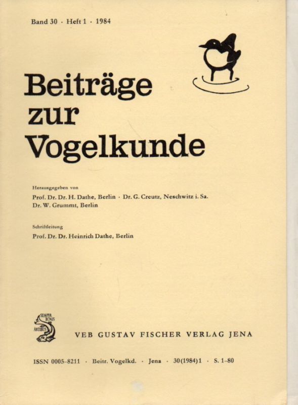 Beiträge zur Vogelkunde  Beiträge zur Vogelkunde 30. Band 1984 Hefte 1-6 (6 Hefte) 
