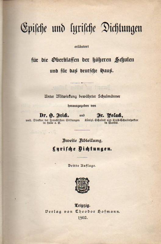Aus deutschen Lesebüchern  4.Bd.:Epische u.lyrische Dichtungen f.d.Oberkl.d.höh.Schulen.2.Abt::Ly 