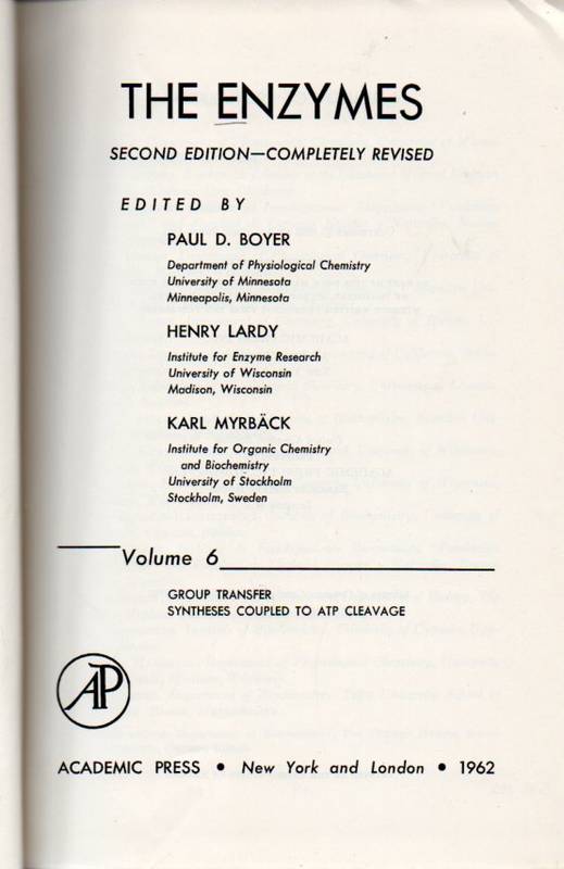 Boyer,Paul D.and Henry Lardy and Karl Myrbäck  The Enzymes Volume 6 
