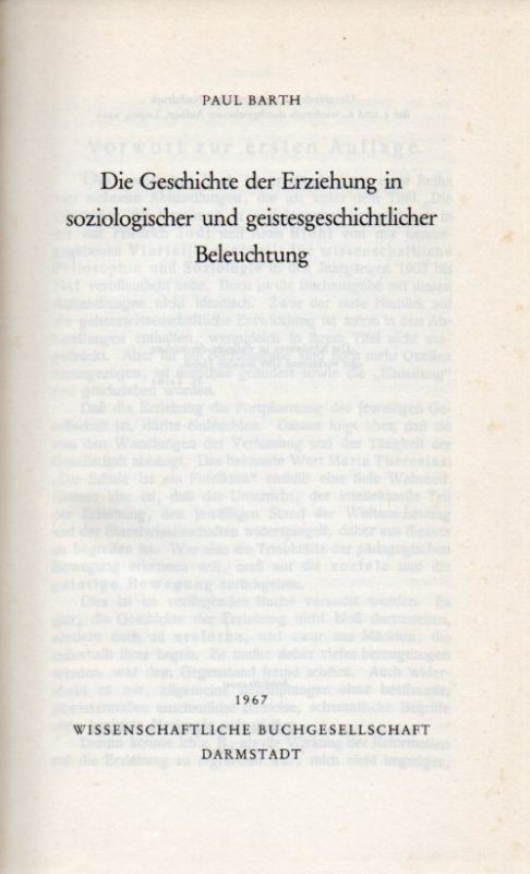 Barth,Paul  Die Geschichte der Erziehung in soziologischer und 