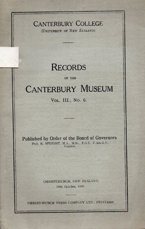 Speight,R.  Records of the Canterbury Museum Vol.III, No.6 