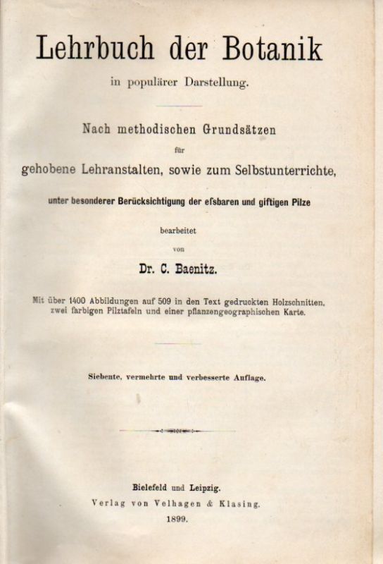 Baenitz,C.  Lehrbuch der Botanik in populärer Darstellung 