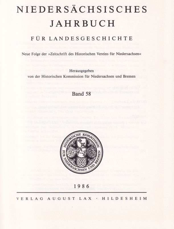 Niedersächsisches Jahrbuch  Niedersächsisches Jahrbuch für Landesgeschichte Band 58 