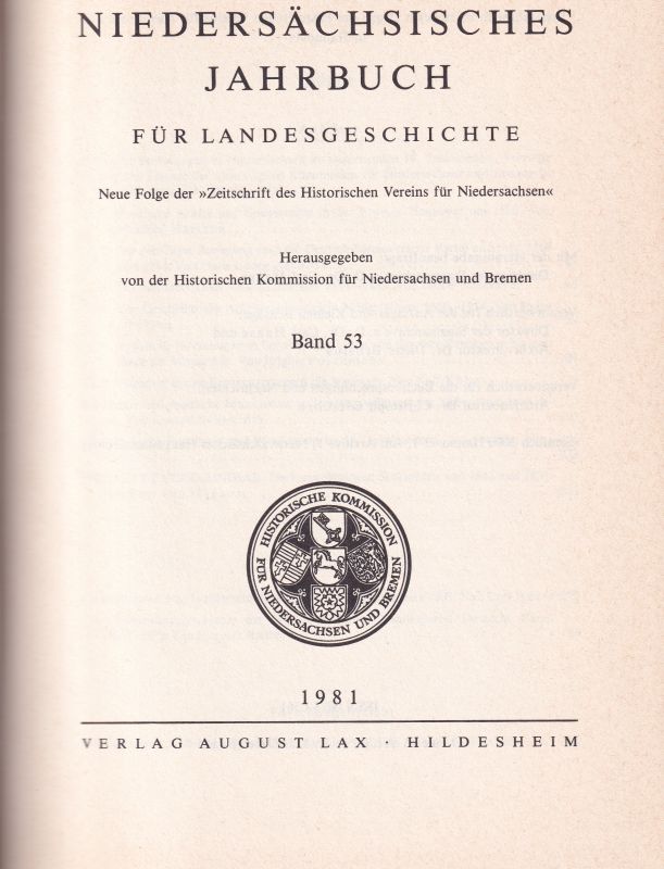 Niedersächsisches Jahrbuch  Niedersächsisches Jahrbuch für Landesgeschichte Band 53 