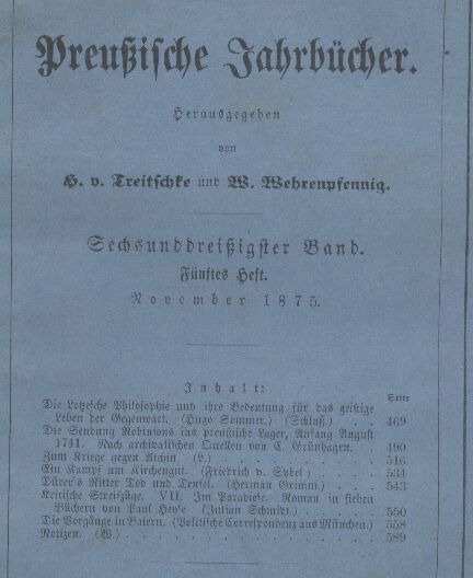 Preußische Jahrbücher  36. Band.1.bis 6.Heft 1875 