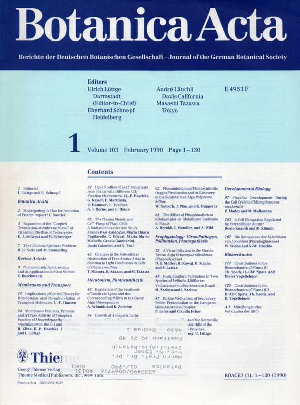 Botanica Acta  Botanica Acta Volume 103 Jahr 1990, Heft 1 bis 4 (4 Hefte) 