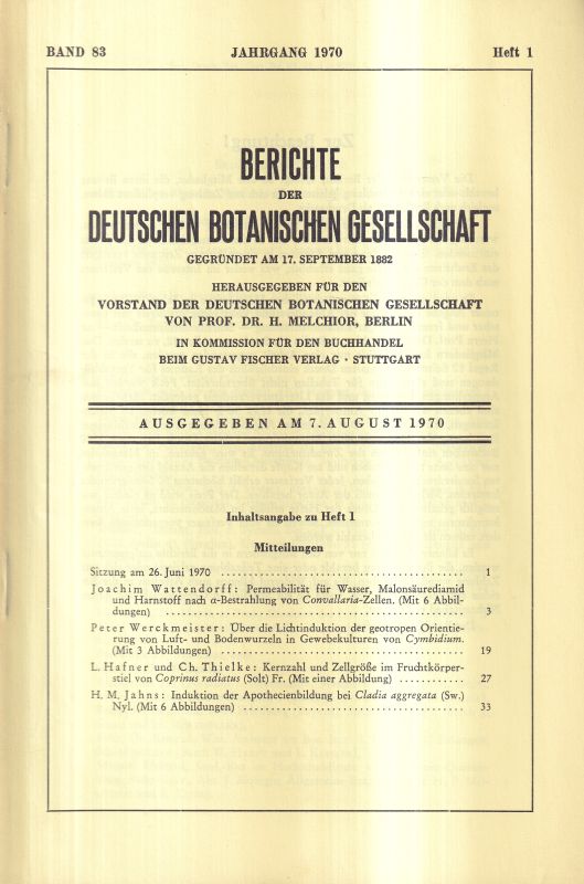 Deutsche Botanische Gesellschaft  Band 83.Jahrgang 1970.Heft 1 bis 12 (8 Hefte) 