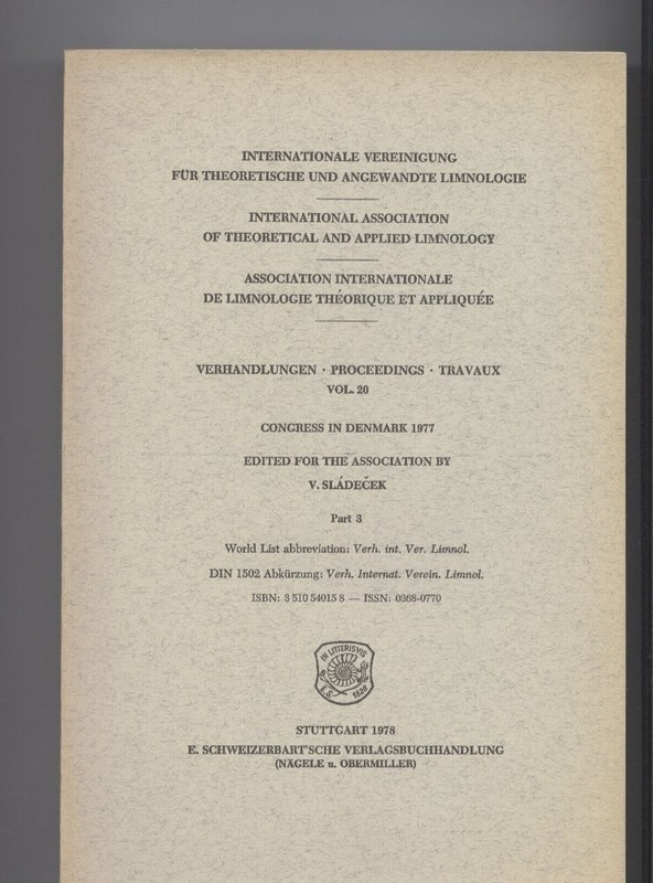 Internationale Vereinigung für theoretische und  angewandte Limnologie. Verhandlungen. Vol. 20. Part 1-4. 1977. (4Bde.) 