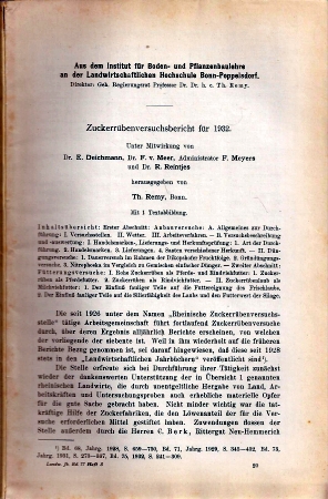 Deichmann,E.+Th.Remy+E.Maurer+W.Redecker  Zuckerrübenversuchsbericht für 1932 